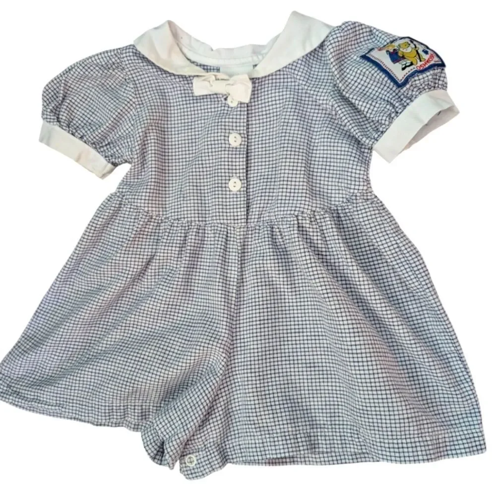 Oshkosh B'Gosh Girls Vintage Blue‎ & White Checkered Short Romper Infant